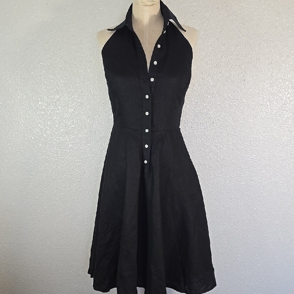 Ralph Laure Linen Black Halter Midi Dress - Picture 1 of 10